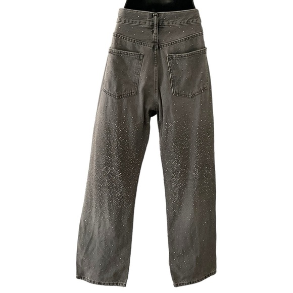 Zara Gray Studded Boho Jean Denim Collegecore Mid-Rise Straight Women Leg SZ 4 - Picture 4 of 9